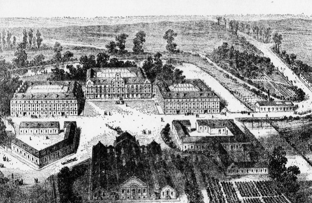 Lithographie du Familistère publiée dans J.-B.A. GODIN, Solutions Sociales, Guillaumin, Paris, 1871.