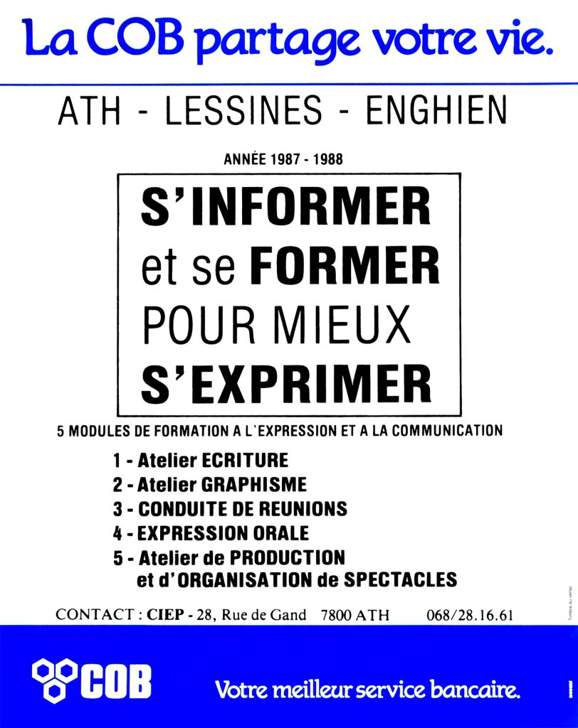 Affiche de promotion de formation, soutenue par la COB, s.d. (CARHOP, coll.).